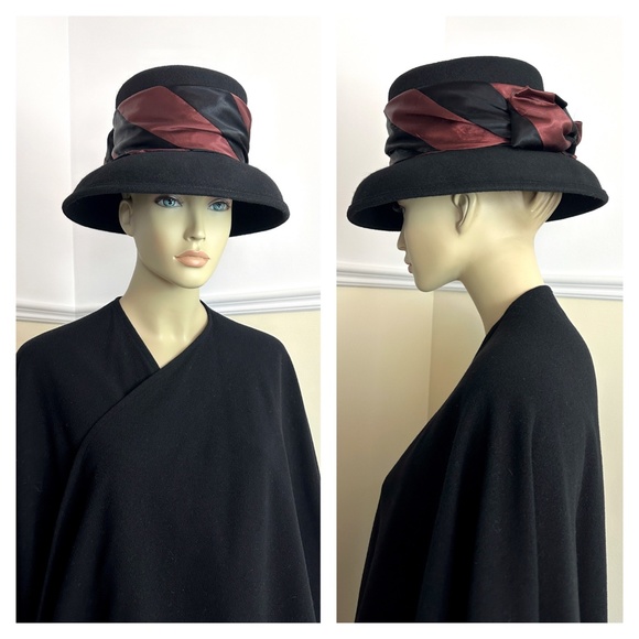 Vintage LAURA ASHLEY Great Britain black wool hat - Picture 2 of 11